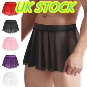 AU Mens Mesh Ruffled Skirt See-Through Sheer Miniskirt Crossdresser Nightclub - Picture 1 of 30