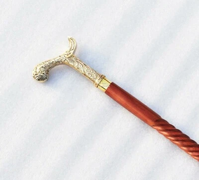 Vintage Derby Style Royal Art  Head Handle Spiral Brown Wooden Walking Stick Foto 1 de 4