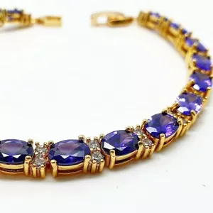 Yellow gold finish purple amethyst and created diamonds tennis bracelet gift box - Picture 1 of 3