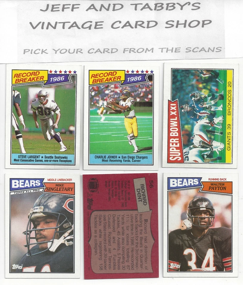 1987 TOPPS FOOTBALL 251-396  1000 YD CLUB/C DROP DOWN MENU 4 CARD U WILL RECEIVE - Image 1 of 4