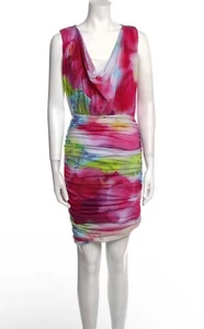 VTG Alice+Oliva Watercolor Rushed Dress Bodycon Medium Stretch Pullover Draped - Picture 1 of 13