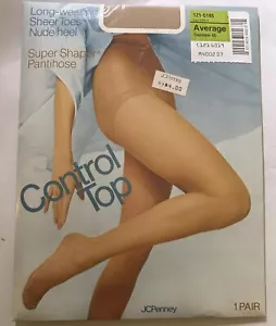 JCPenney VTG Long Wear Sheer Toe Nude Heel Super Shaper Pantihose Oatmeal AVG - Picture 1 of 2
