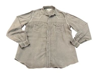 Camisa a Presión Western de Lino de Seda Ryan Michael Gris Perla Broches a Presión Para Hombre Grande” Foto 1 de 4