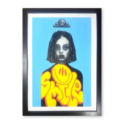 Pintura de retrato acrílico y gouache de un gótico con graffiti sonriente de Sleven Foto 1 de 4