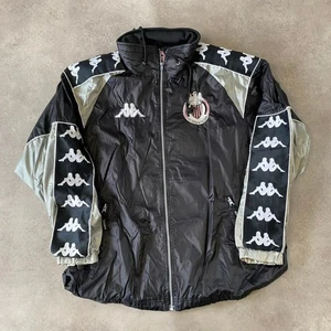Kappa Track Jacket Mens XL 90s Vintage Full Zip Football Windbreaker, Black Grey - Picture 1 of 10
