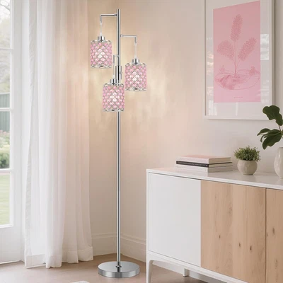 Pink Crystal Floor Lamp, 3-Light Standing Tall Lamp with Sparkling K9 Crystal Sh - Image 1 of 4