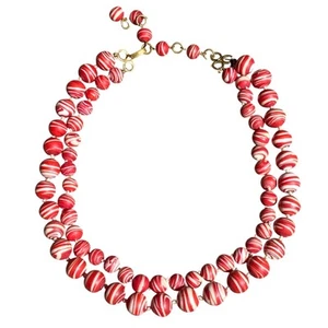 VTG 1950's VOGUE SIGNED VENETIAN GLASS RED & WHITE SWIRL 2 STRAND NECKLACE MCM - Picture 1 of 9