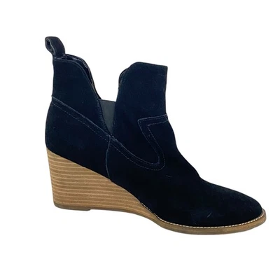 Mujer Rubio Impermeable 10M Botas Negro Gamuza CUÑA Tobillo EXCELENTES Sin Cordones Foto 1 de 4