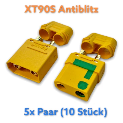 ✅ 5 Paar Original Amass XT90S XT90 Antiblitz Goldstecker Male Female Lipo Akku ✅ - Bild 1 von 4
