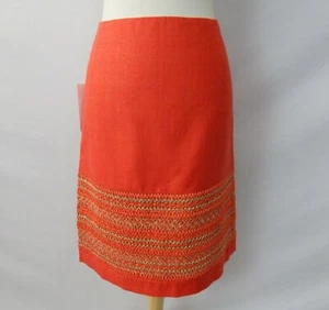 NWT $525 size 6 VINTAGE PER SE SILK A-LINE BASKET-WEAVE EMBROIDERED SKIRT - Picture 1 of 8