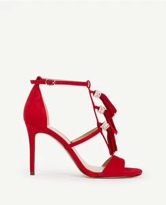  Ann-Taylor Damengröße 9 echte rote Adina sexy Fransen-Wildleder-Heels 148,00 $ - Bild 1 von 5