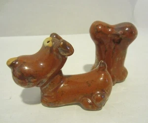 Salt pepper shakers ENESCO DOG BONE brown VINTAGE - Picture 1 of 4