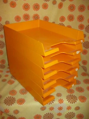 Vintage Lot x6 Ancien CASIER TRIEUR de BUREAU en PLASTIQUE ORANGE Rangement - Photo 1/4