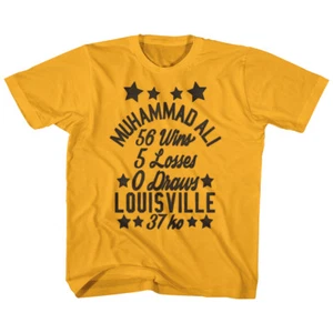 Muhammad Ali Kids T-Shirt Fight Stats Gold Tee - Picture 1 of 2