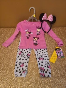 NEW - 3T Disney Minnie Mouse Outfit with Minnie Mouse Bow Ears Headband - Picture 1 of 4