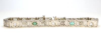 Antique 1920's Diamond Filigree Bracelet Platinum 13K White Gold 8.25" EGL USA - Image 1 of 4