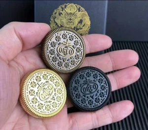 BROWN - Oreo Hand Metal Finger Spinner Clicker Decompression Sensory Tactile Toy - Picture 1 of 6