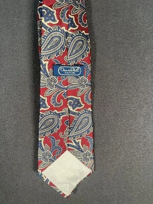 Corbata vintage Oscar de la Renta alta costura cachemira 100 % seda roja multicolor Foto 1 de 4