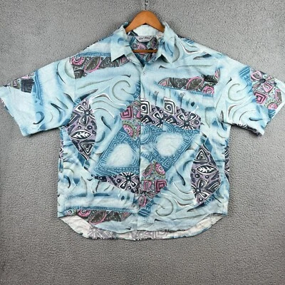 Vintage Da Vinci California Shirt Mens XL Blue Art Allover Print Camp Rayon Poly - Image 1 of 4