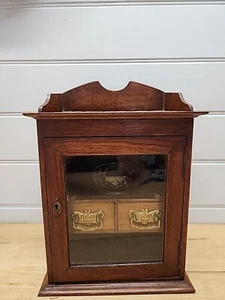 Antique Wooden Humidor Smokers Cabinet with Brass Details, Edwardian Cigar Pipe - Picture 1 of 5