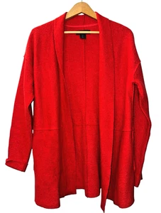 Tahari WOMENS SMALL PRE-OWNED RED Wool Blend Mid Length Cardigan Jacket Pockets - Picture 1 of 13