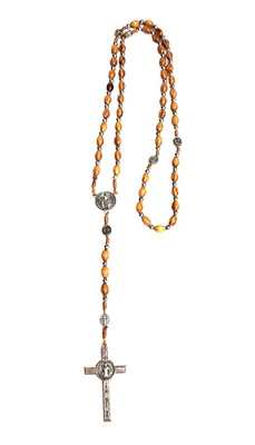 IRNI Rosario Madera Collar Cuentas Preocupación Marrón Crucifijo Cruz Católica Oración 30" Foto 1 de 4