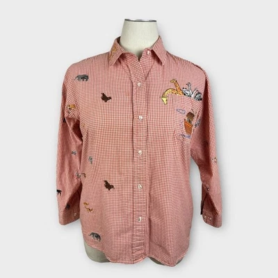 Blusa Casey Coleman Naranja Blanco Guinga Bordada Arca de Noé Animales XL/XXL Foto 1 de 4