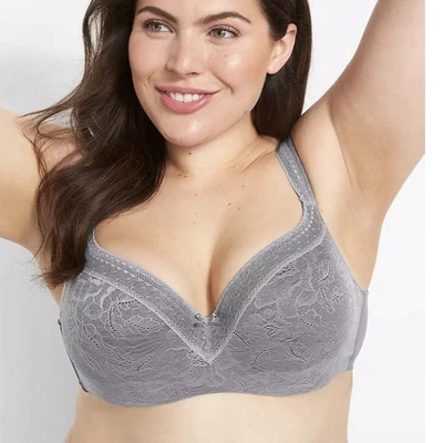Lane Bryant Cacique bra 44DD Modern Lace Covered LL Balc GRAY Underwire - Image 1 of 4