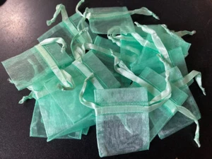 50 Pretty Mint Green Sheer Organza Bags Favors with satin Ribbon Ties USA SELLER - Picture 1 of 6