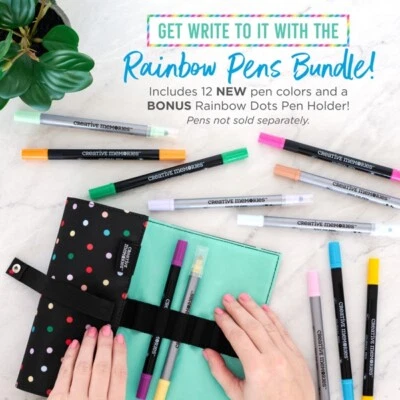 MEMORIAS CREATIVAS Plumas Arco Iris Paquete-12 Plumas: 6 Puntos, 6 Doble y Puntos Soporte para Pluma Foto 1 de 4