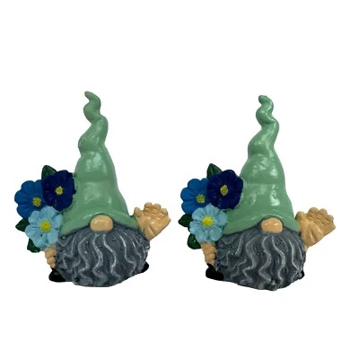 Mini Estatua de Gnomo de Jardín Conjunto de Dos Flores de Resina Foto 1 de 4