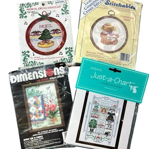 Needlepoint Kit Lot of 4 w/Bear Baby Welcome, Christmas, Girl, Garden NEW - Picture 1 of 6