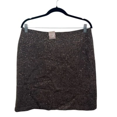 J. Jill Womens Sequin Wool Blend Skirt Walnut Brown Lined Zip Women Size 10 - Image 1 of 4