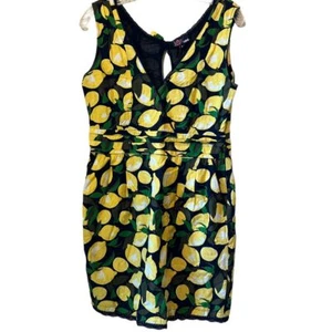 Yumi Cotton Black Mini Dress with Lemons Pockets Lined Size Large - Picture 1 of 9