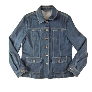 Sportscraft Denim Jacket Womens Sz 14 Indigo Button Front Trucker Biker Stretch - Picture 1 of 18