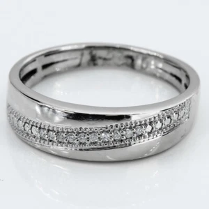 14k White Gold Pavé Diamond Milgrain Wedding / Anniversary Band Ring - Picture 1 of 4