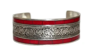 Pulsera Coral Brazalete Pulsera Plata Pulsera Tribal Gitana - Imagen 1 de 2