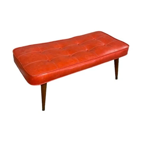 VTG MCM Tufted Ottoman Bench Bed End Stool Solid Orange Vinyl Cover