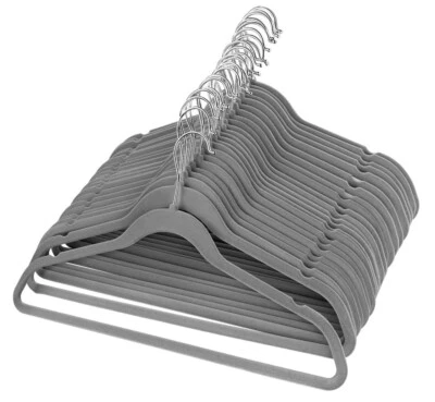 Kleiderbügel Grau Samt Bügel 20-100 Stück Samtbügel Anti-Rutsch Platzsparend DE - Bild 1 von 4