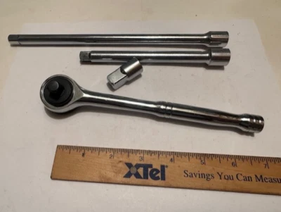 NEW - PITTSBURGH 3/8" DRIVE SOCKET RATCHET + 1/2" ADAPTER + 2 EXTENSIONS - Image 1 of 4