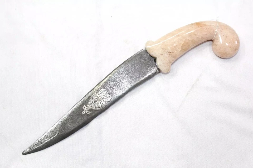 Daga Damasco Hoja de Acero Plata Koftgiri Rosa Aventurina Gema Piedra Mango E80 Foto 1 de 4