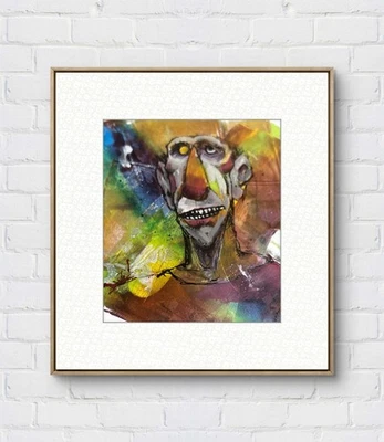 Arte Faris: Retrato de Pablo: Papel Placa Gelli 10x14 Neoexpresionismo Único Foto 1 de 4