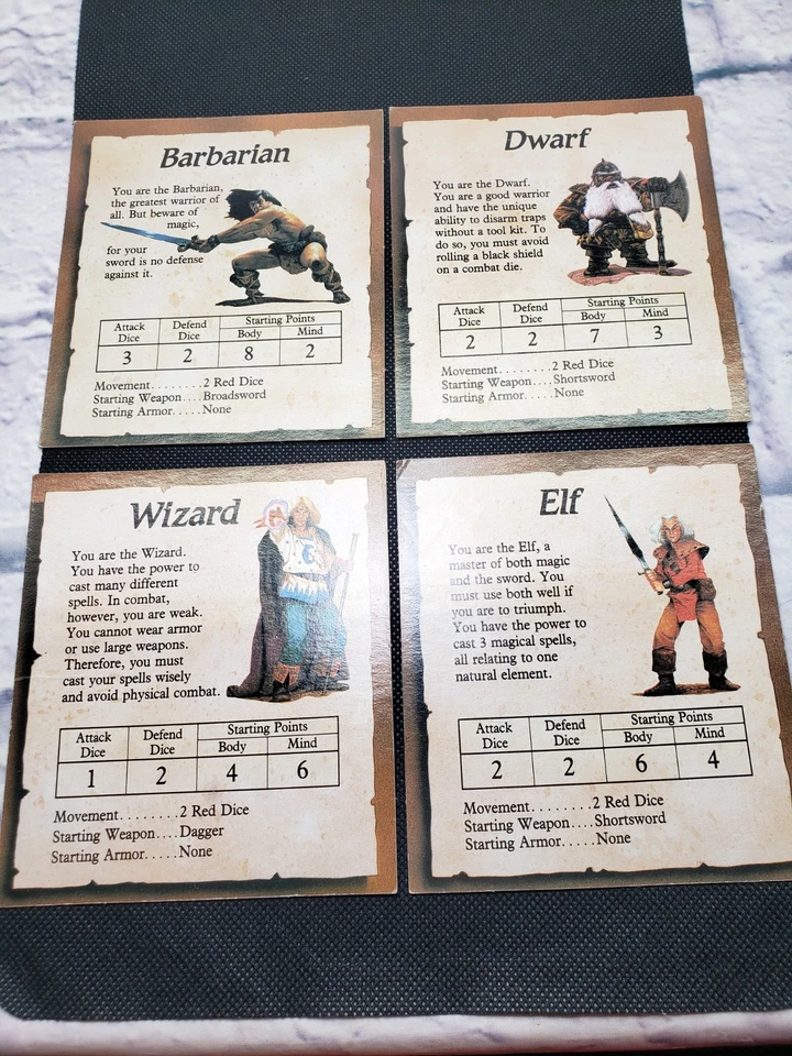 Hero Quest Board 1989 1990 年替换游戏零件角色卡全套 — 第 1/4 张图片