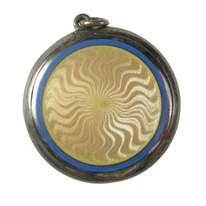 Continental Antique Enamel Sterling Silver Locket Pendant 1920s Guilloche 925 - Picture 1 of 8