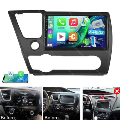 9" CarPlay для Honda Civic 2013-2017 Android 15 автомобильное радио GPS стерео Wifi 4 + 64GB - Изображение 1 из 4