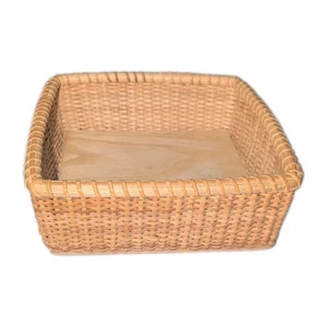 Nantucket Lightship Basket Square Napkin Holder Woven Rattan Wood Base Coastal - Picture 1 of 10