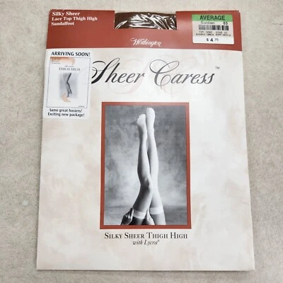 Nuevo de Lote Antiguo Worthington Encaje Top Medias Hasta el Muslo-Promedio-Seda bronceada Transparente Foto 1 de 4