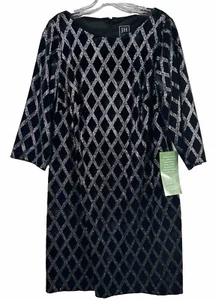 JH Evenings Black Silver Velveteen Party Dress Plus Size 14W Stretch NWT - Picture 1 of 12