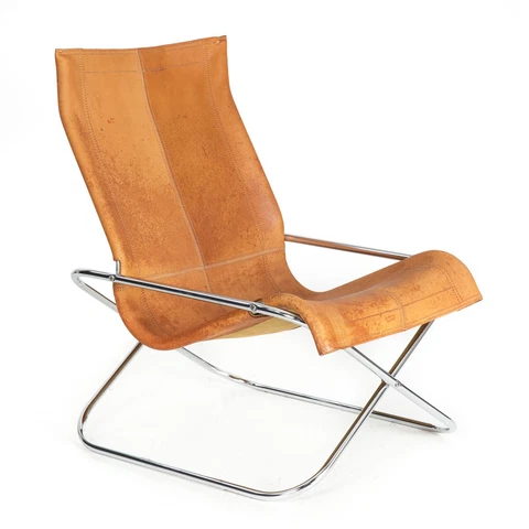 Vintage Chrome and Leather Folding “Ny” Tubular Steel Chair by Takeshi Nii Cover