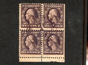 1917-19 U.S. Regular Issue 3c Violet WASHINGTON p.11 Ty II Blk of 4 Sc#502 Targe - Picture 1 of 1